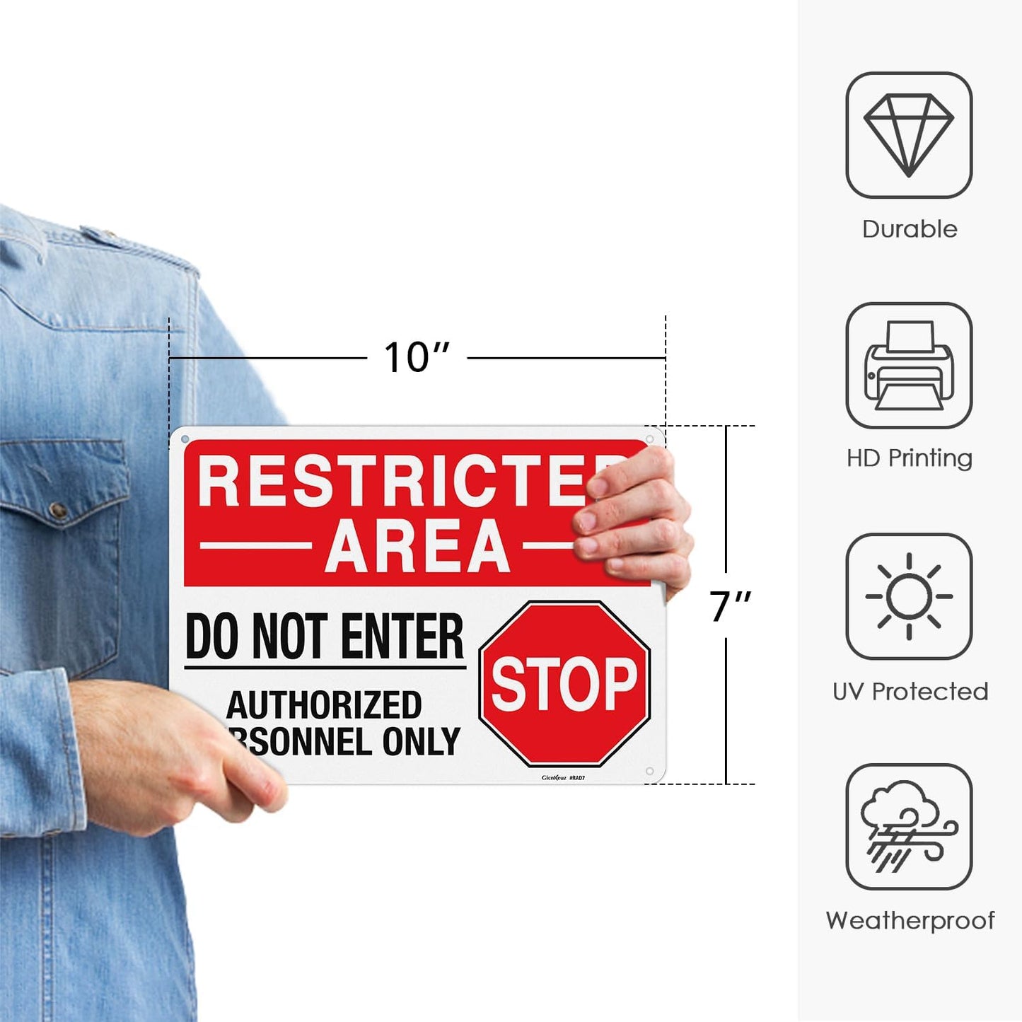 GicnKeuz "Restricted Area - Do Not Enter, Authorized Personnel Only" Metal Signs, 10 x 7 Inches Reflective Aluminum Signs, Fade Resistant/Waterproof, Easy to Install, Outdoor Use (4-Pack)