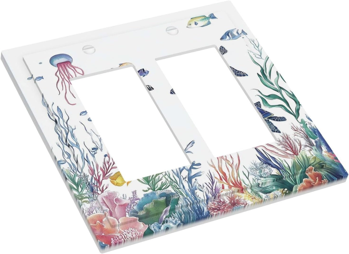 Blue Sea Turtle Ocean Fish Octopus Coral Decorative Outlet Covers 2 Gang Double Gfci Rocker Electrical Wall Panels Light Switch Cover Plate For Bathroom Kids Room Decor