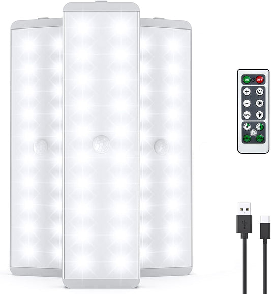 LED Closet Light, 20LEDs Dimmer USB Rechargeable Motion Sensor Light Under Cabinet Lighting, Stick-Anywhere Night Safe Light Bar for Wardrobe,Kitchen-3 Pcs