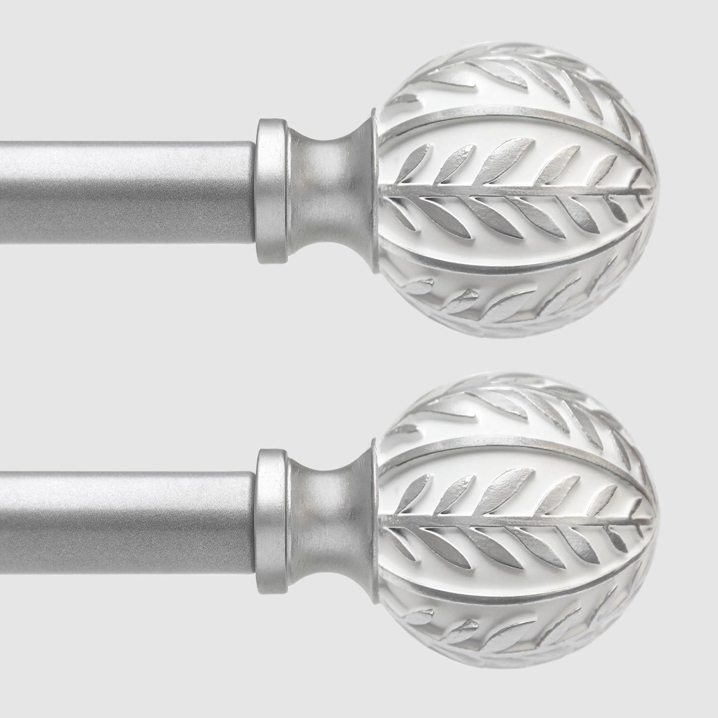 2 Pack Silver Curtain Rods for Windows 28 to 48 inch,1" Adjustable Heavy Duty Window Curtain Rod with Leaf Finials,Rustic Decorative Drapery Rods Set,Size:18-60''