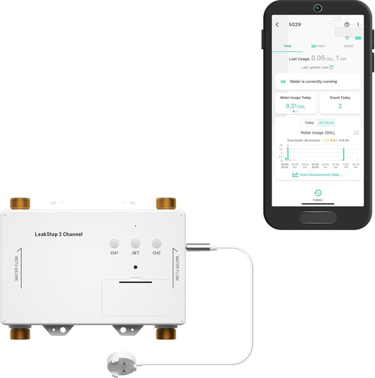 YoLink LeakStop 2-Channel for Sinks/Washing Machine, Dual Auto Shutoff Valves & Leak Detection, Real-Time Monitoring, LoRa Long-Range, 2 AA Up to 5-Year Battery – Hub Required