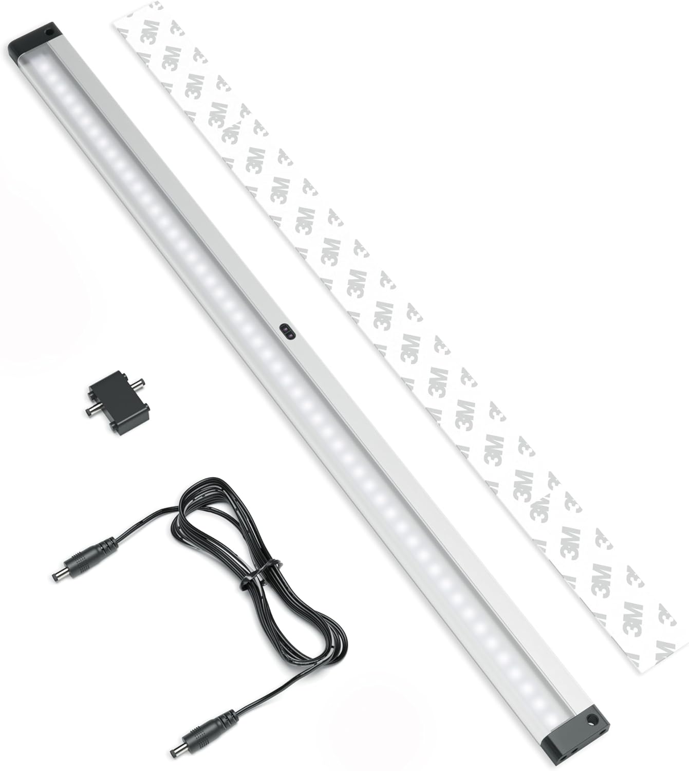 EShine Extra Long 20 inch LED Dimmable Under Cabinet Lighting Strip with Hand Wave Motion Sensor, Black, with Accessories (No Power Supply Included), Cool White (6000K)