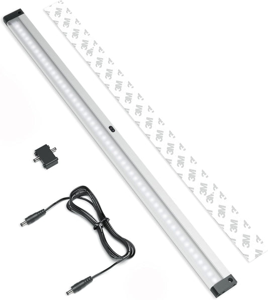 EShine Extra Long 20 inch LED Dimmable Under Cabinet Lighting Strip with Hand Wave Motion Sensor, Black, with Accessories (No Power Supply Included), Cool White (6000K)