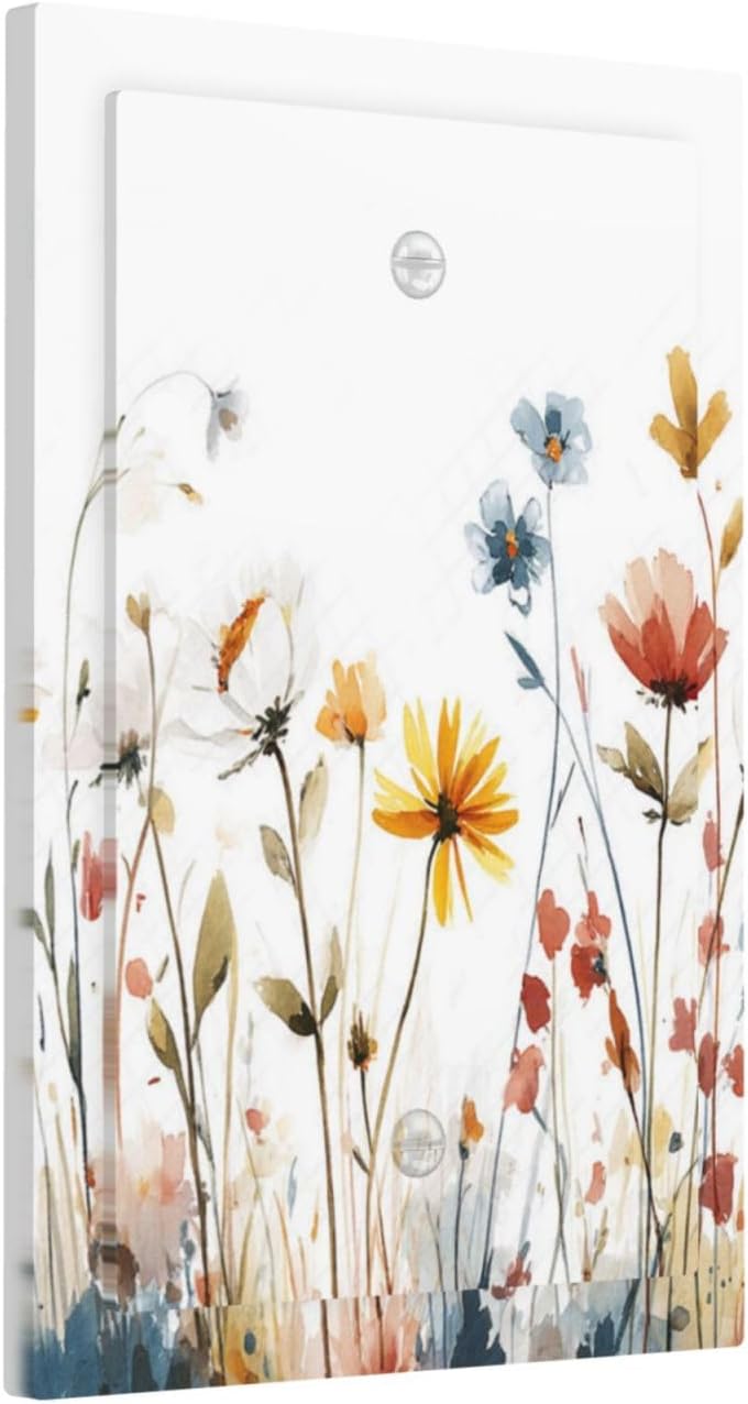 Watercolor Wildflower Colorful Floral Plant Light Switch Cover Plate 1 Gang No Device Blank Electrical Wall Plates Faceplate Decorative Switch Plate for Bed Room Living Room Decor