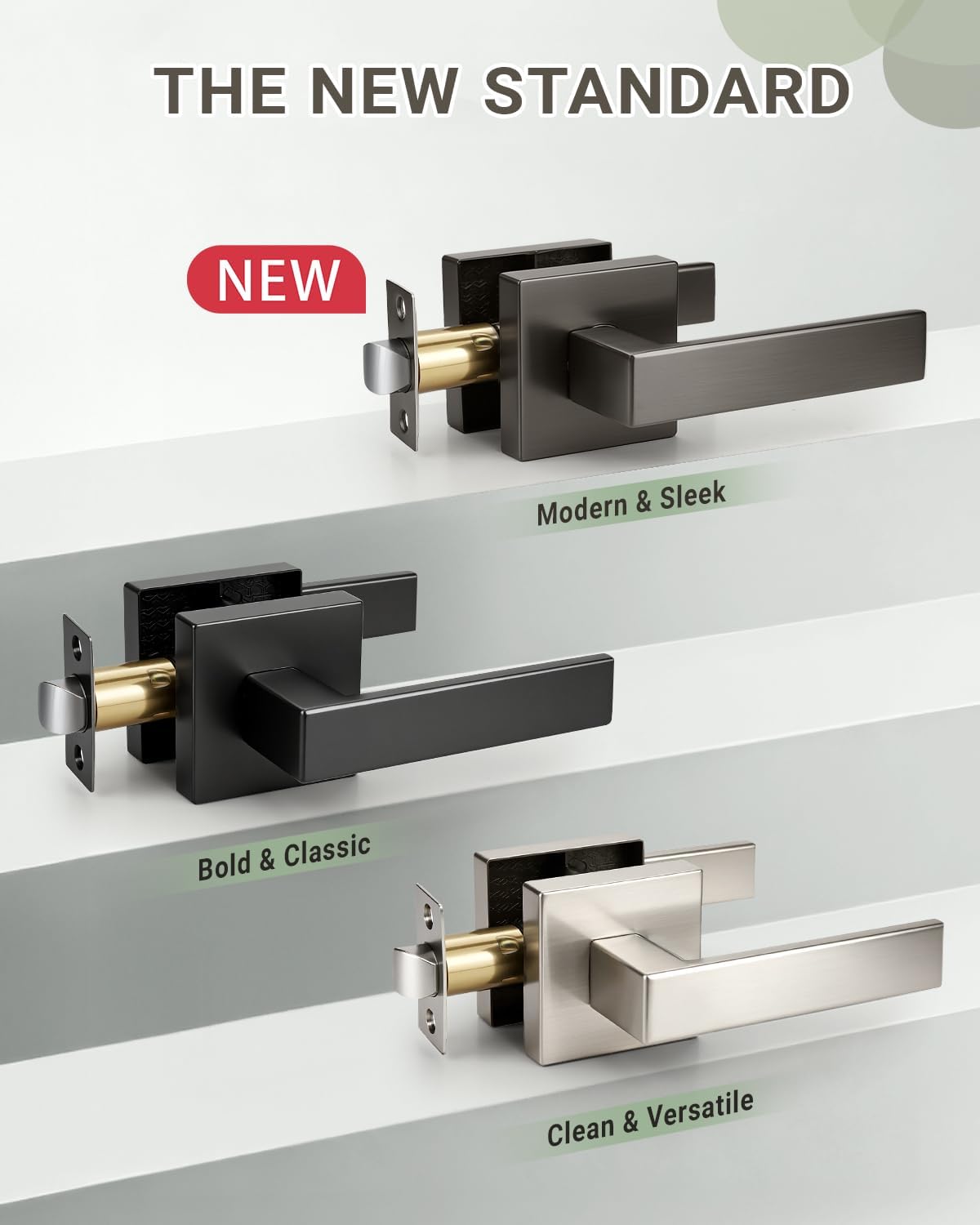 KNOBWELL 4 Pack Black Satin Passage Interior Door Knob with Lever Hallway Closet Door Handle Gunmetal Black