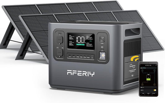 AFERIY Solar Generator P210 with 2pcs 200W Solar Panel | 2400W Portable Power Station 2048Wh | AC Output with 120V,2400W,Solar Generator for Home Use,Outdoor Camping,Power Outage, Camping,Emergencies