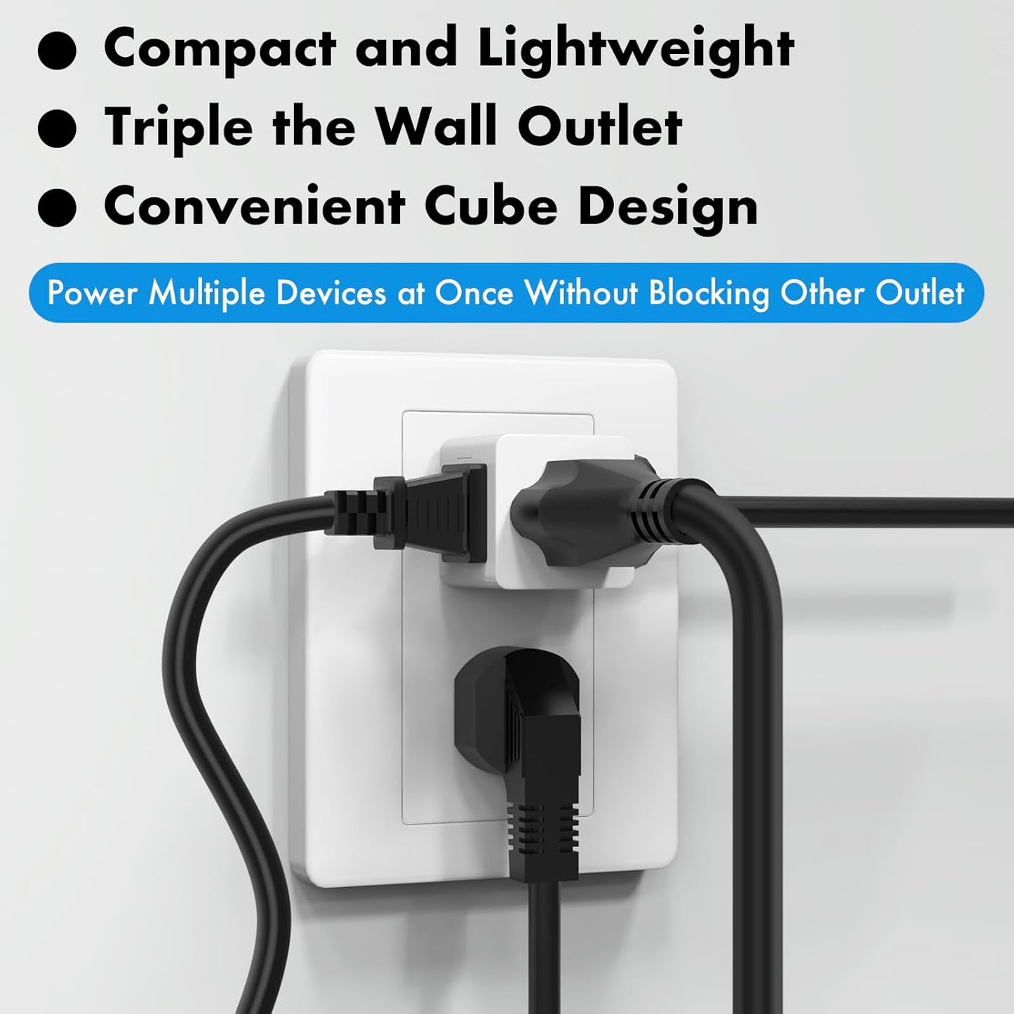 POWERCORDS 3 Power Blocks Outlet Splitter,Grounded Wall Tap, 3-Prong Plug Adapter AC Multi Plug Wall Outlet, Power Splitter, Cruise Essentials, for Home Office School Dorm, UL Listed,Assorted Color