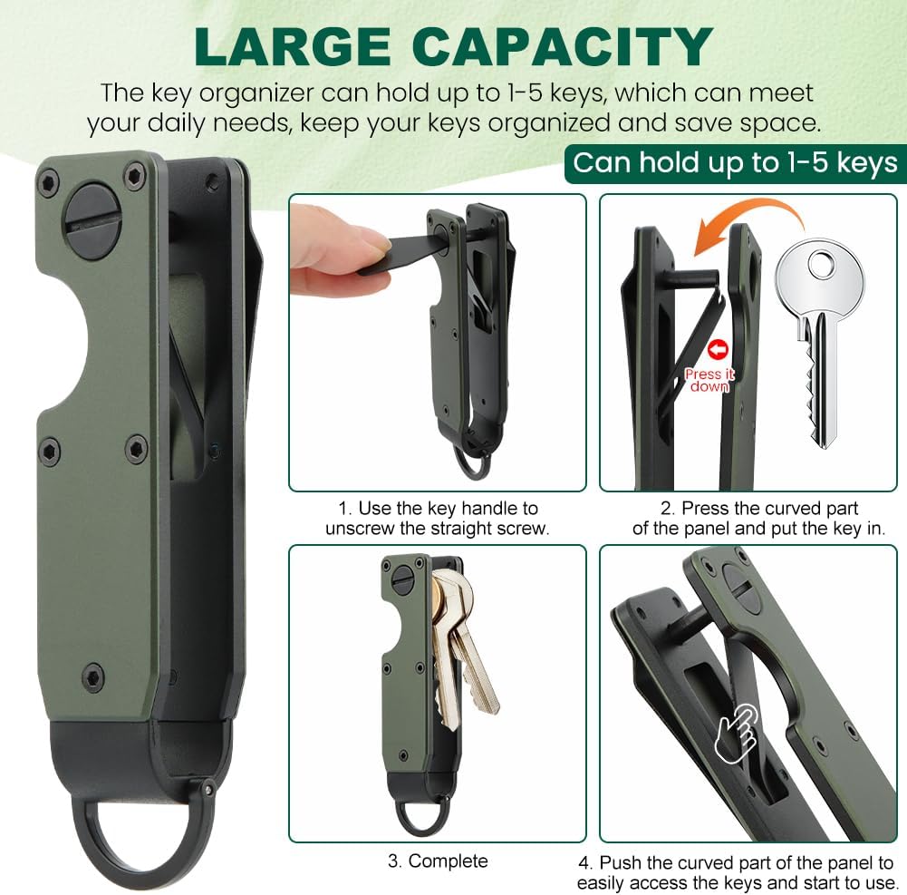 Key Organizer With Key-Handle,Compact Met-allic Key Holder,Met-allic Key-Organizer,Smart Keychain Secures 1-5 Keys