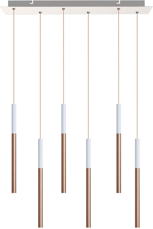 ALTAIR 6 Mini Pendant Lighting White-Copper - LED Hanging Light Fixture for Kitchen Island, Bar, Foyer - Cluster Pendants - Dimmable, Adjustable Wire, Lamp Bulb Included