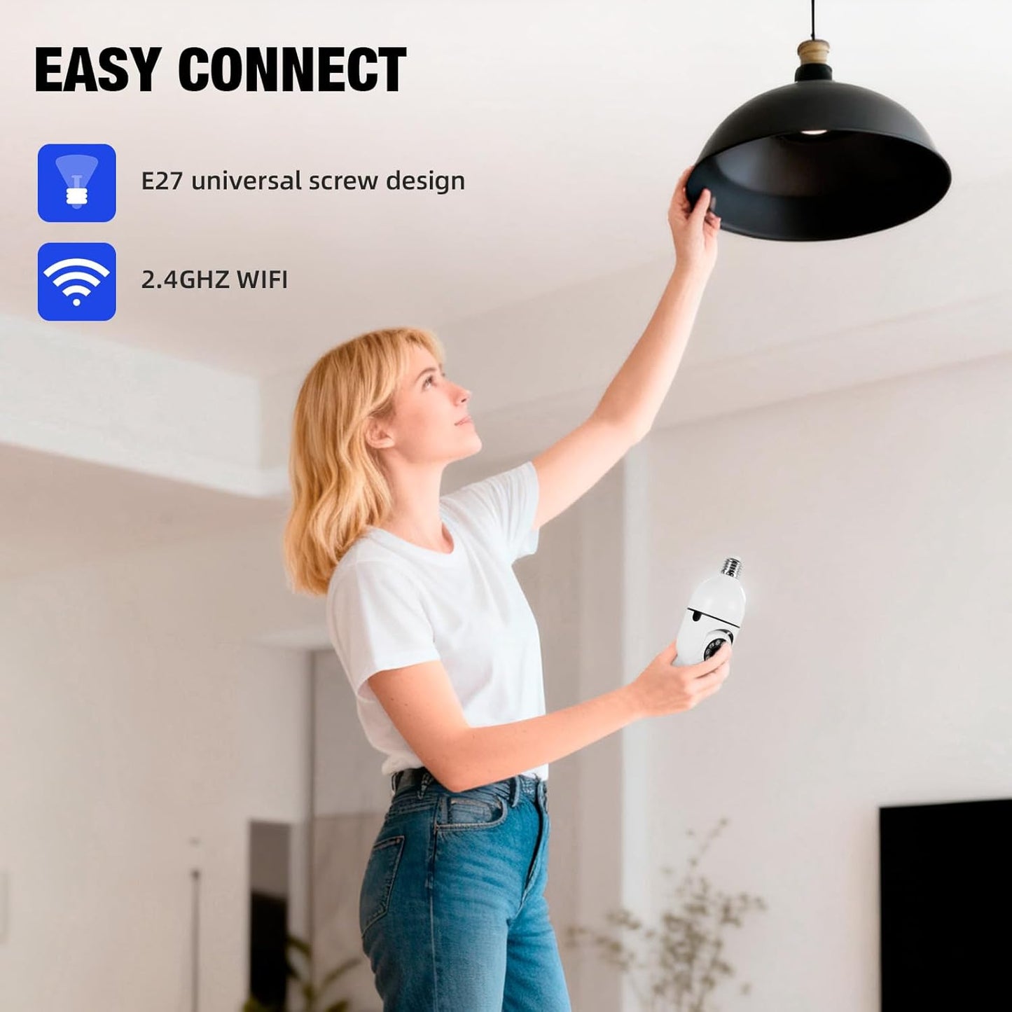 KERUI Light Bulb Camera-2.4GHz WiFi Light Socket Camera Outdoor， 2K Light Bulb Security Camera Wireless Outdoor Motion Detection and Alarm, Two-Way Talk, Color Night Vision