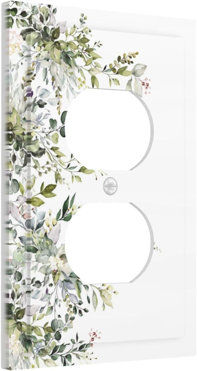Decorative Outlet Covers Rustic Eucalyptus Leaves Green Leaf 1 Gang Duplex Light Switch Cover Plate Unique Wall Plate Electrical Switch Plate Covers for Bedroom Home Decor（2 Pack）