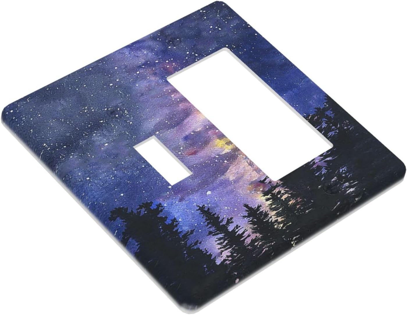 Outlet Covers Dream Milky Way Starry Forest Pine Watercolor Painting 1 Toggle 1 Rocker Combination Decorative Wall Plate Light Switch Cover Plate Electrical Switch Plates for Bedroom Home Decor