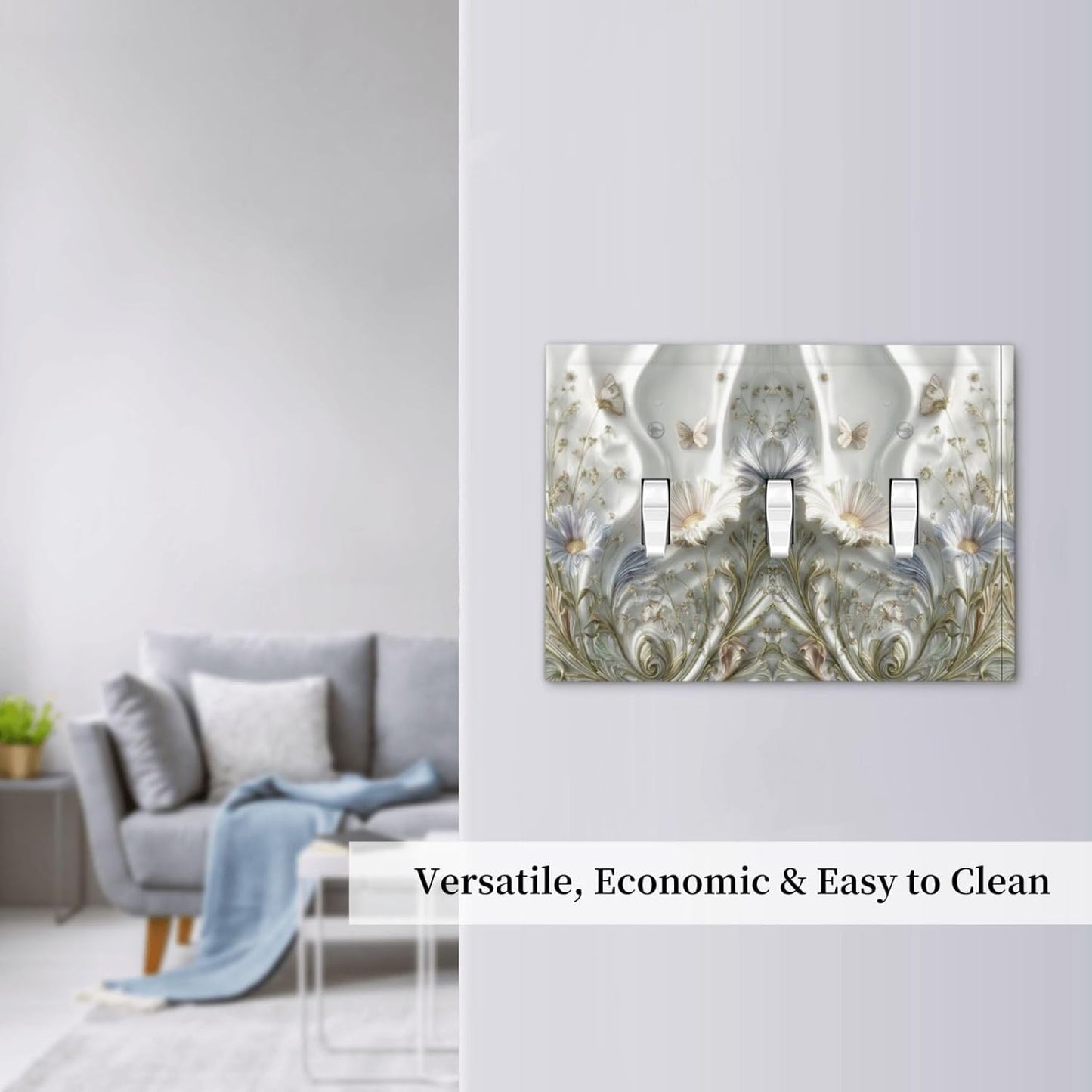 Artistic Flower Floral Plant 3 Gang Triple Toggle Decorative Light Switch Covers Electrical Faceplate Switch Plates for Bathroom Kitchen Home