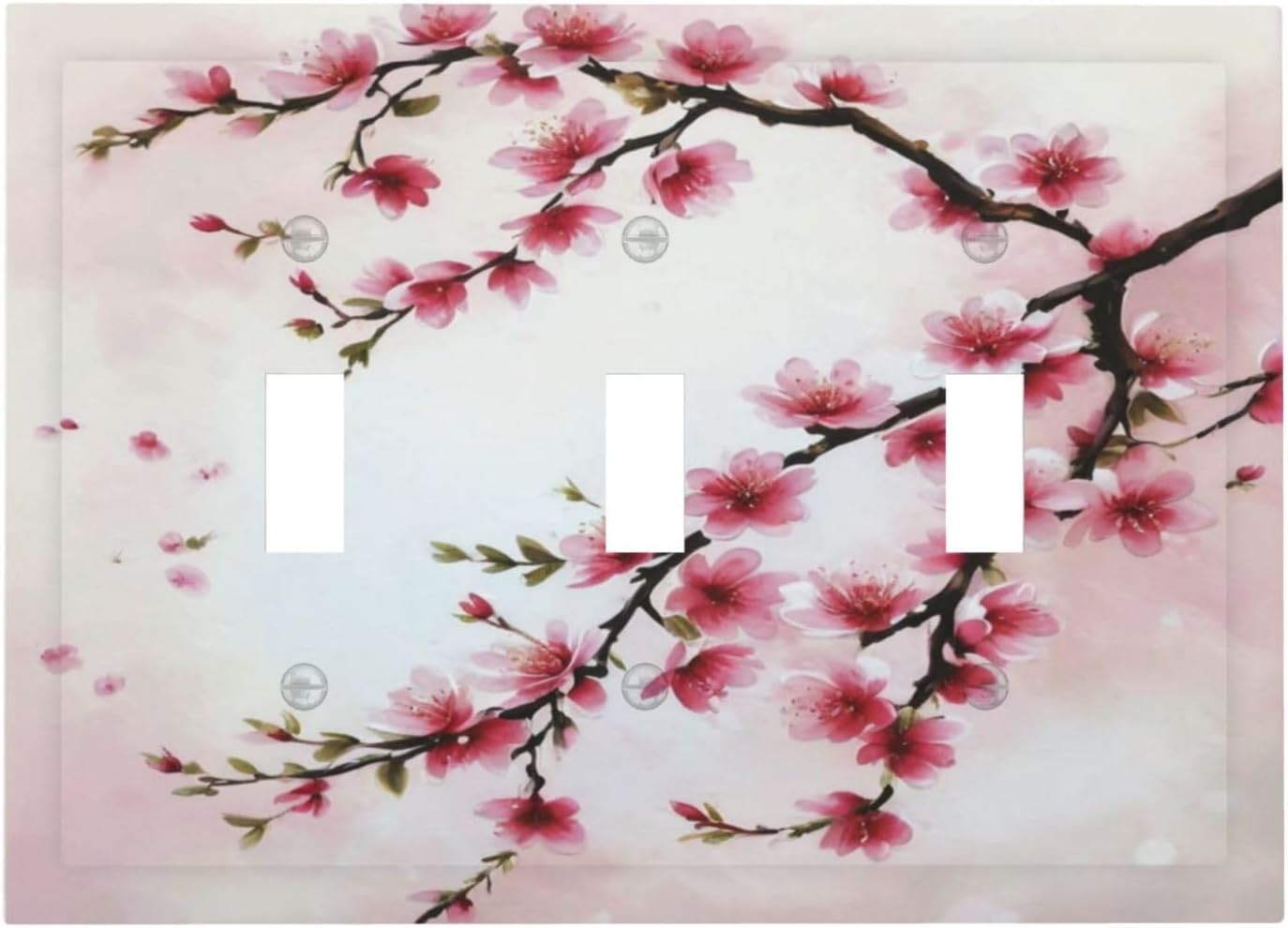Branch with Pink Flowers Light Switch Covers 3 Gang Triple Toggle Wall Plate Decorative Switchplate Electrical Faceplate for Farmhouse Living Decor