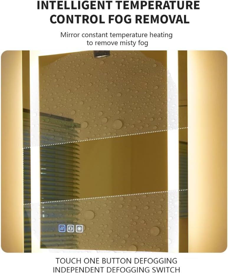 24 * 32inches LED Mirror, Smart Bathroom Mirror with Lights, Anti-Fog, Tempered Glass, 3 Colors Dimmable, Front and Backlit, CRI 90+, Wall Mounted, Memory