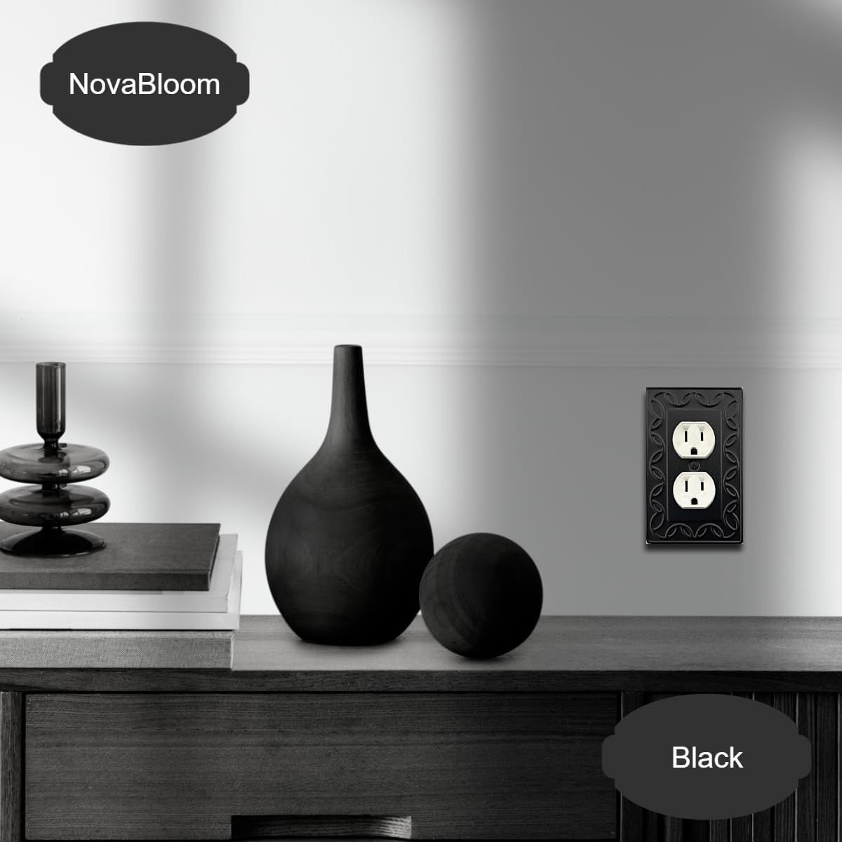 Single Toggle Light Switch Cover NovaBloom Metal Wall Plate, 4-Pack Black 1 Gang, Light Switch Cover Decorative Wallplate, Durable