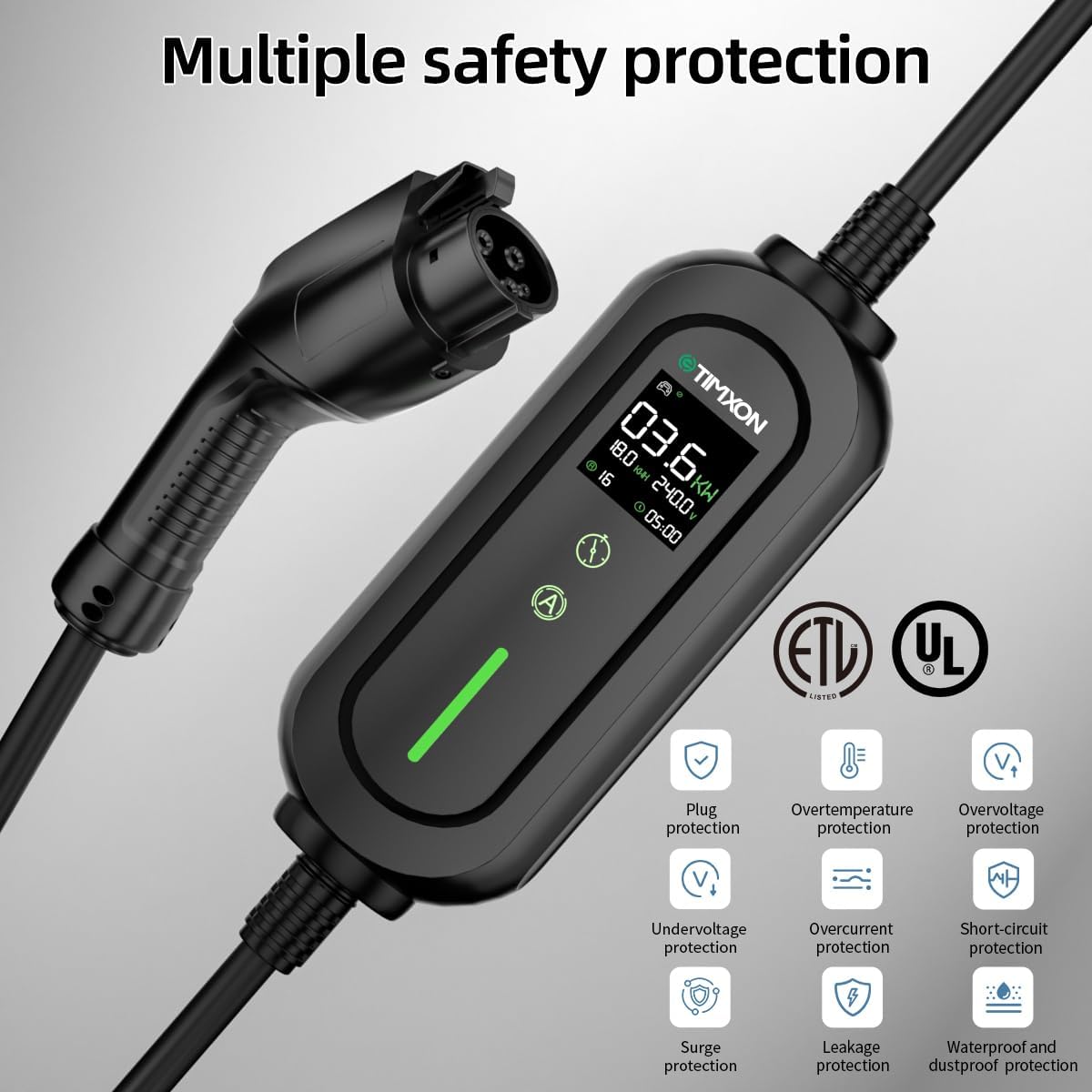 Level 2 & Level 1 EV Charger for Tesla Mobile Charing,16A,ETL Certified with 25ft Extension Cable,NACS Connector,NEMA 6-20P to 5-15P Adapter,Electric Car EV Charger for Tesla Model Y/X/3/S