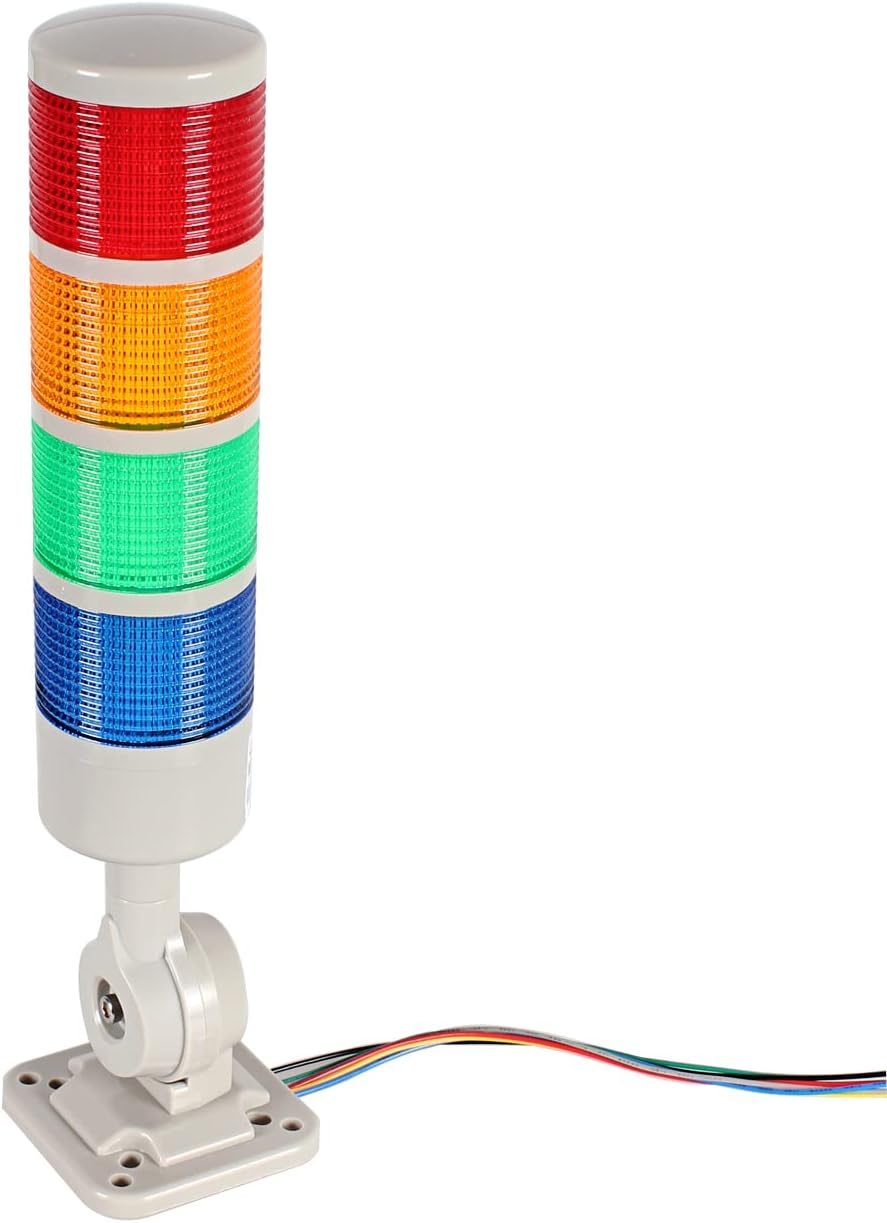 Led Signal Tower Stack Lights, Industrial Signal Warning Lights, Column Tower Lamp Andon Lights with Rotatable Base, Steady/Flashing Light Switchable, 110V 220V AC(4-Layer, with Buzzer)