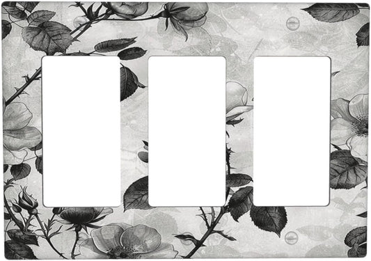 Light Switch Covers Black Breezy Watercolor Garden Floral 3 Gang Rocker Electrical GFCI Decorative Triple Outlet Wall Plate Cover Switchplate for Bedroom Home Decor