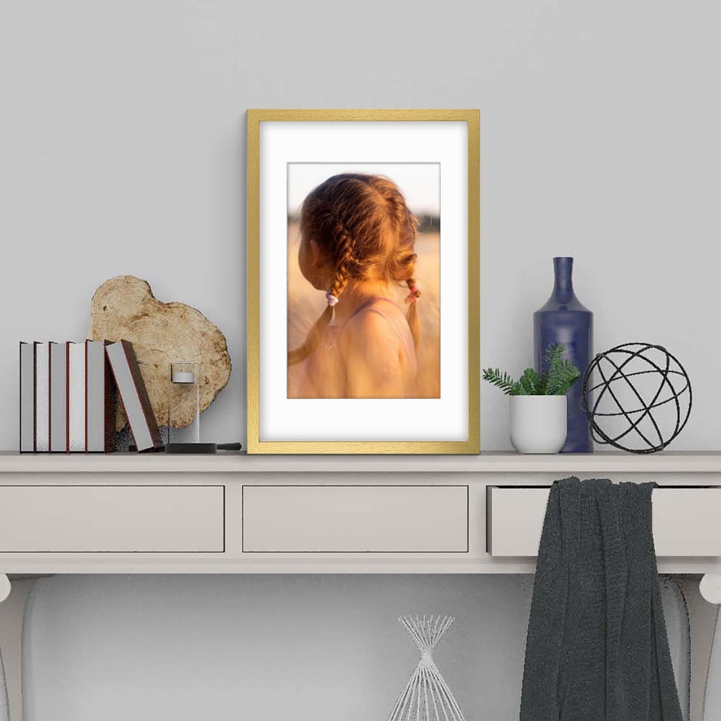 Golden State Art, 16X24 Picture Frame with Mat for 12X18 - High Definition Glass Wall Mounting Horizontal Vertical Display (Gold, 2 Pack)