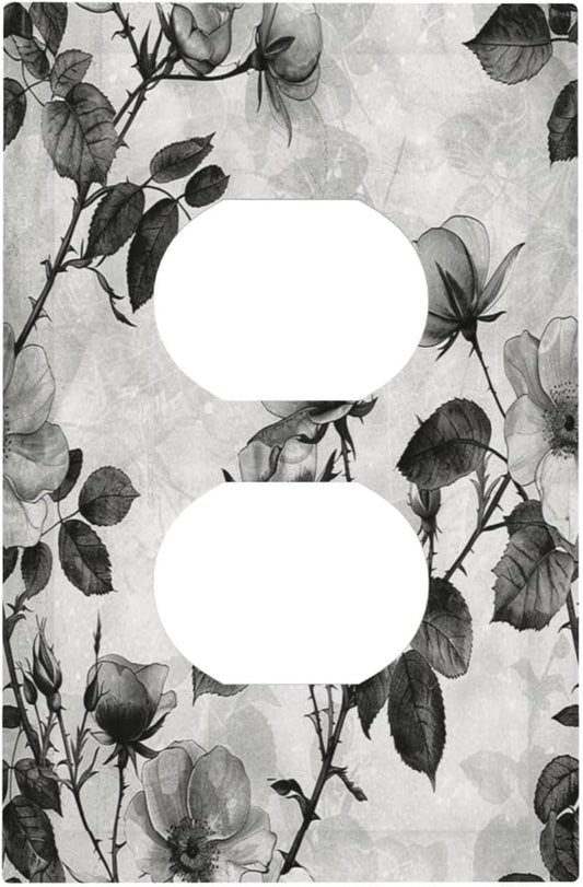 Outlet Covers Black Breezy Watercolor Garden Floral 1 Gang Duplex Wall Plate Decorative Switch Plates Electrical Receptacle Faceplate Light Switch Cover for Bedroom Home Decor