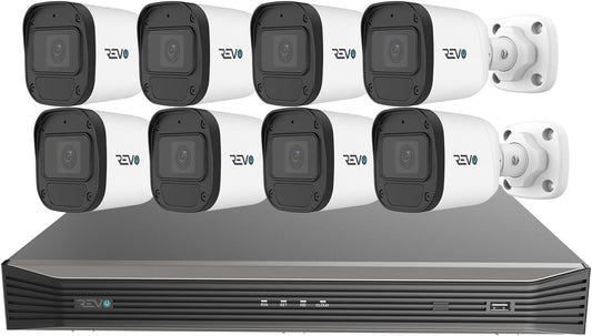 Revo Ultra Blue Series 16CH 4K POE H.265 NVR, 4TB & 8X 2K (4 Megapixel) Indoor/Outdoor IR Cameras with Built-in Mic – Remote Access Via Pc, Mac & Phone (No Monthly Fee)