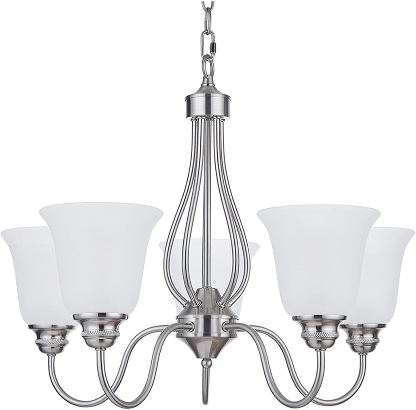 Doraimi Lighting 5 Light Chandelier with Brushed Nickel Finish, Classic Style Ceiling Light Fixture with Frosted Glass Shade for Meeting Room Dining Room Living Room Corridor, LED Bulb(not Include)