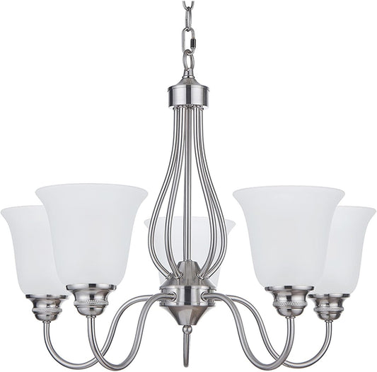 Doraimi Lighting 5 Light Chandelier with Brushed Nickel Finish, Classic Style Ceiling Light Fixture with Frosted Glass Shade for Meeting Room Dining Room Living Room Corridor, LED Bulb(not Include)