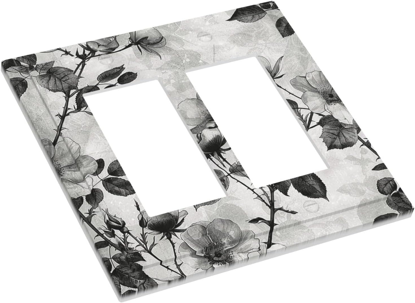 Decorative Outlet Covers Black Breezy Watercolor Garden Floral 2 Gang Double GFCI Rocker Electrical Wall Panels Light Switch Cover Plate for Bedroom Home Decor