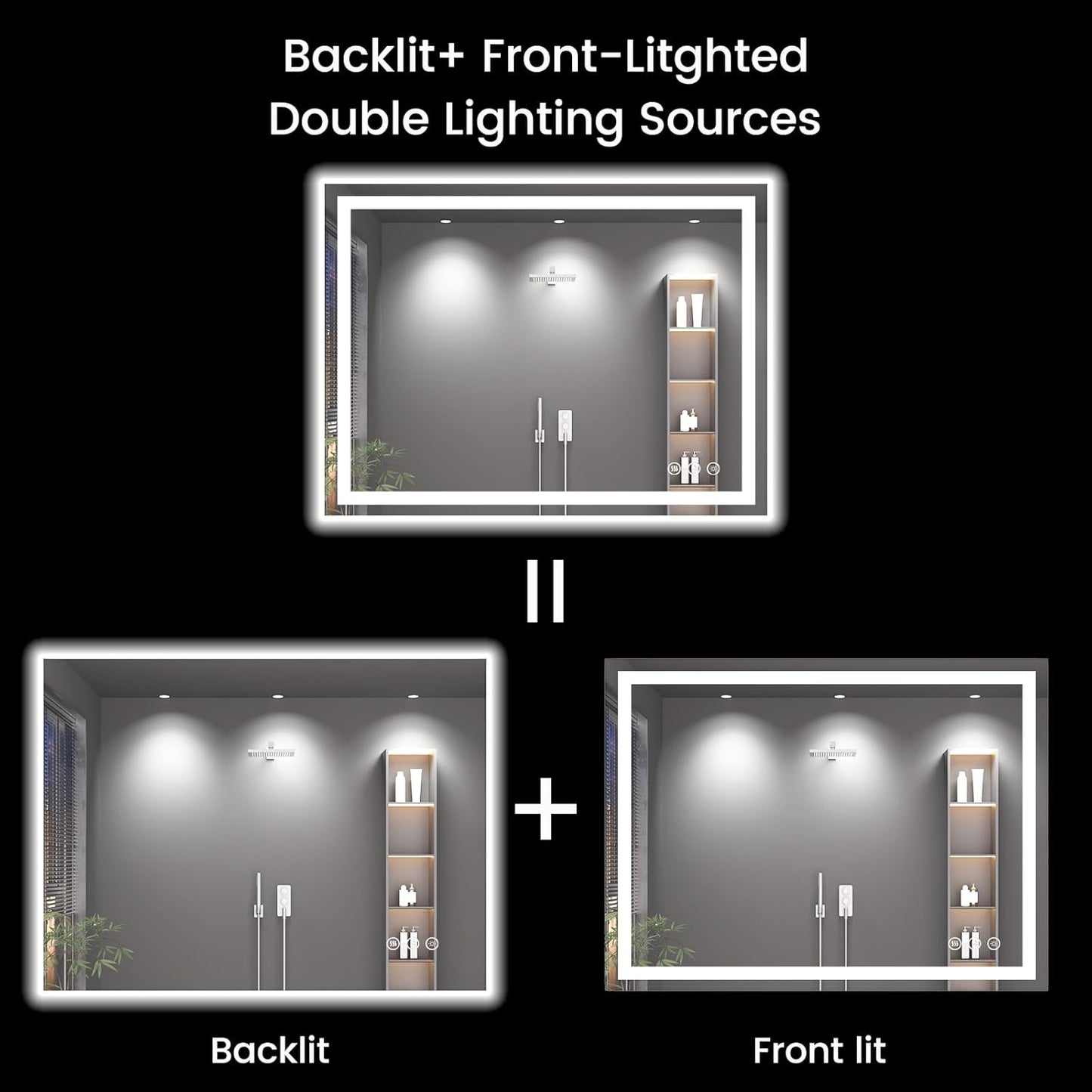 40X30 LED Bathroom Mirror with Lights, Anti-Fog, Backlit + Front Lit, Lighted Bathroom Vanity Mirror for Wall, Memory Function, Dimmable, Tempered Glass, Shatter-Proof
