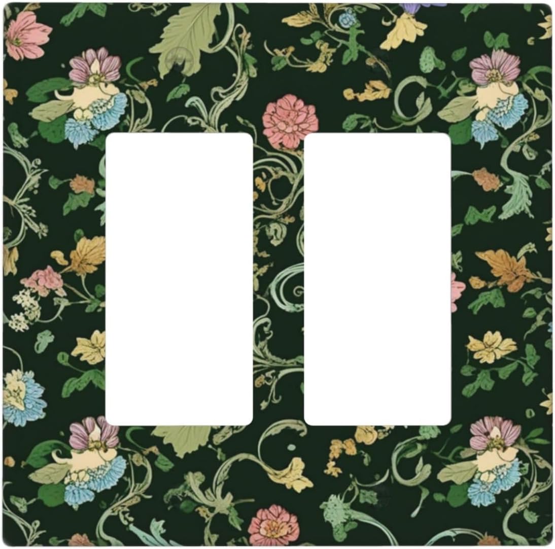 Decorative Outlet Covers Vintage Green Leaf Plant Rustic Pink Flower 2 Gang Wall Plate Double Rocker Two Switch Wall Cover Plate Jumbo Dual GFCI Faceplate for Home Decor