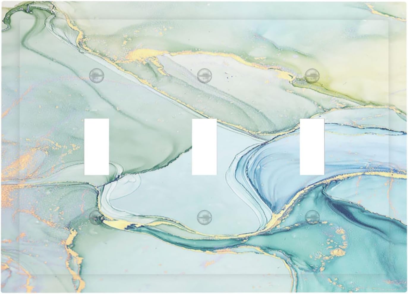 Decorative Switch Plates Teal Gold Marbling Turquoise 3 Gang Wall Plate Triple Toggle Light Switch Cover Faceplate Electrical Wall Panels for Bathroom living Room Decor
