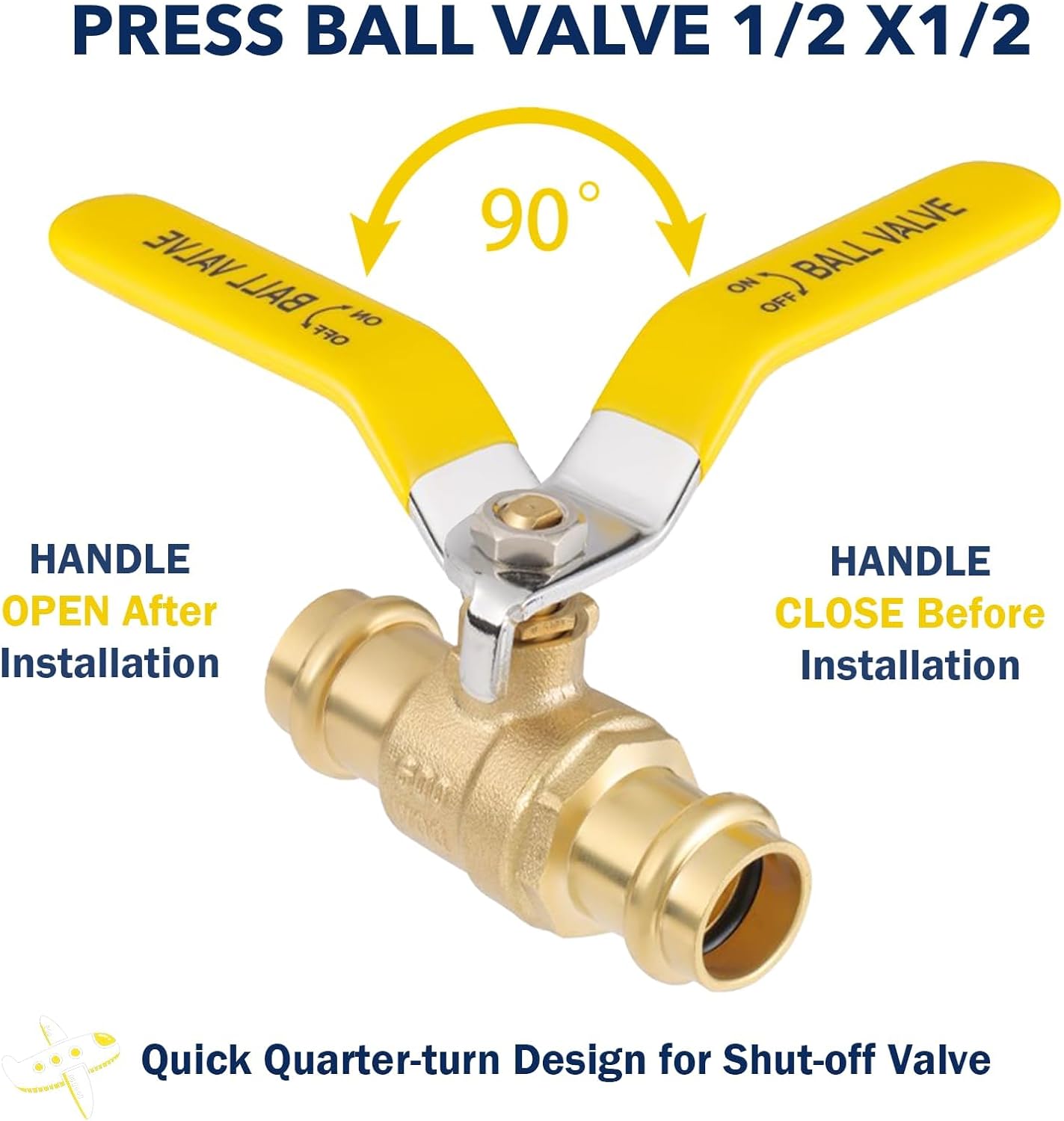 1/2" Press propress Ball Valve with EPDM O-Ring 1/4-Turn Full Port Shut Off Stop Valve for Copper Tubing Connection LF Brass 10PCS