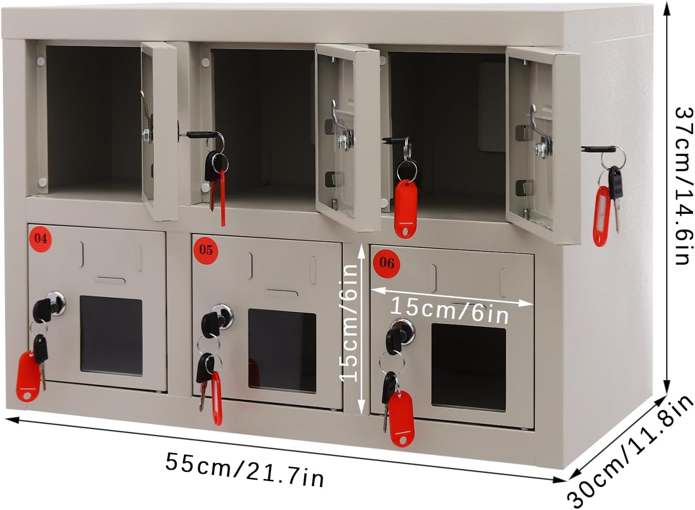 6 Slots Cell Mobile Phone Steel Locker with Lock, Cell Phone Locker with Charging Station, Cellphone Locker for Schools, Conference Rooms, and Offices
