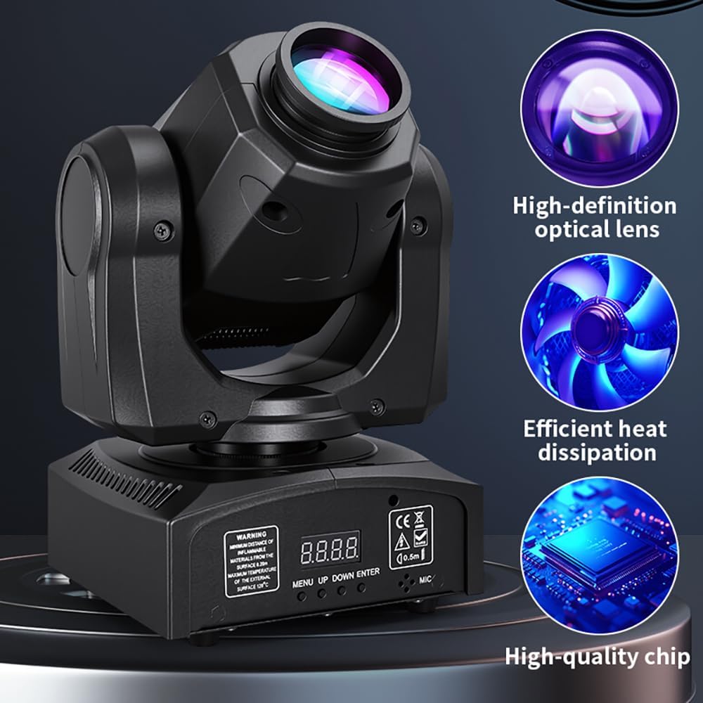 MINGJIE 60W LED Moving Head Stage Lights with DMX512 Control - 8 Gobos & 8 Colors, Sound Activated, 540° Pan & 270° Tilt, Compact DJ Light for Wedding, Party Stage Lighting (1Pack=2PCS)