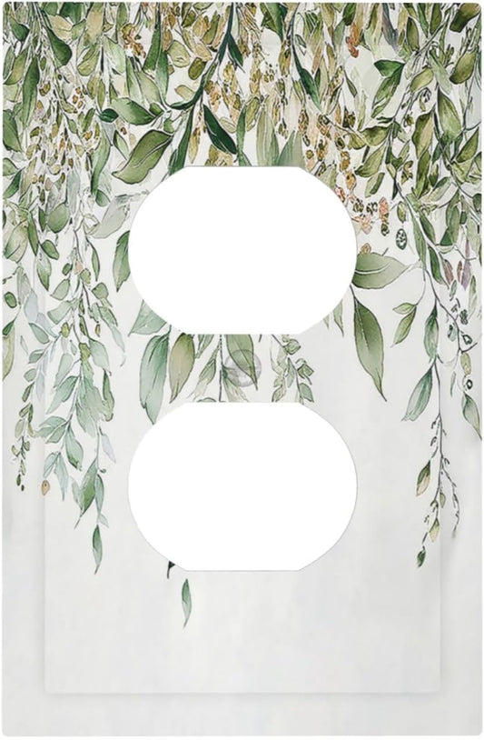 Outlet Covers Sage Green Eucalyptus Watercolor Plant Leaves 1 Gang Duplex Wall Plate Decorative Switch Plates Electrical Receptacle Faceplate Light Switch Cover for Bedroom Bathroom