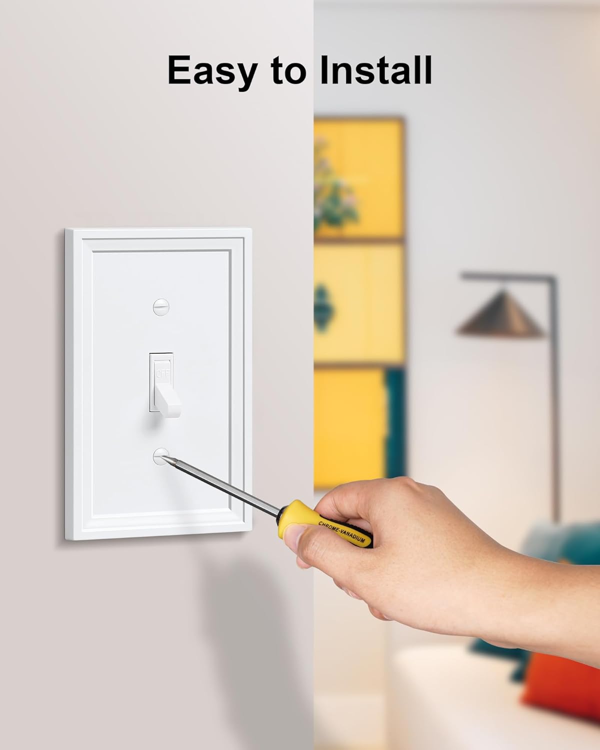 2-Pack Single Toggle Light Switch Covers Wall Plate, Pure White Decorative Switch Plate Covers, 1 Gang Natural Bamboo Fiber Wall Plate, Corrosion Resistant