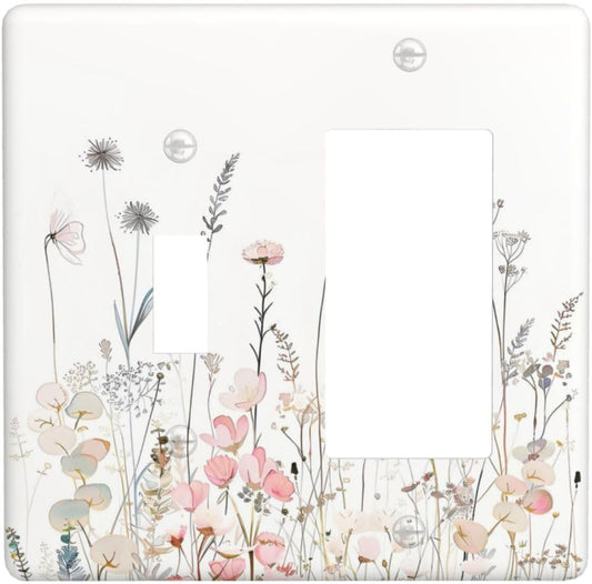 Floral Watercolor Wildflower Dandelion Plant Outlet Covers 1 Toggle 1 Rocker Combination Decorative Wall Plate Electrical Switch Plates Light Switch Cover Plate for Farmhouse Bed Room Decor