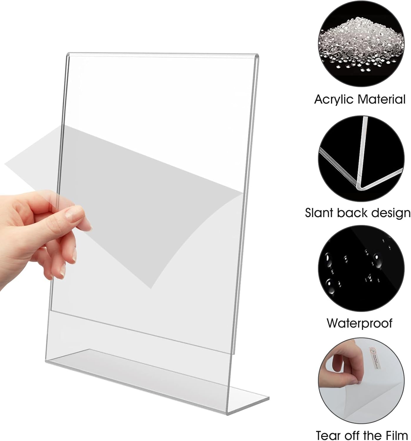 Acrylic Sign Stand Holders - 8.5 x 11 Clear Plastic Table Paper Display Stand, Suit for Displaying Posters, Picture, Flyers, Menu - 10 Pack