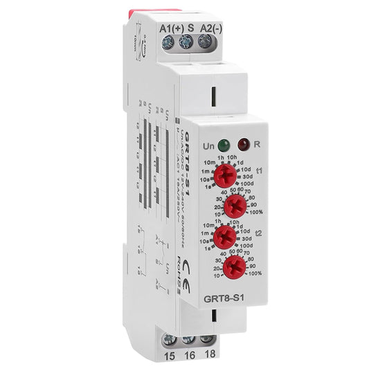 Asymmetric Cycle Timer Relay 1SPDT AC 12V 240V 16A Long or Short Period Repeat Cycle Tntermittent Timer Electronic Relay in Din Rail (GRT8-S1 AC DC 12-240V)