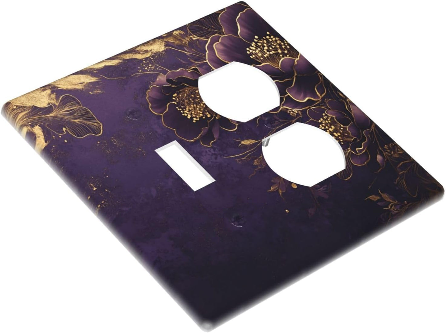 Decorative Outlet Covers Vintage Purple Peony Gold Leaf Flowers Floral 2 Gang Wall Plate Single Toggle Duplex Light Switch Cover Switch Plate Covers Faceplate for Bedroom Home Decor