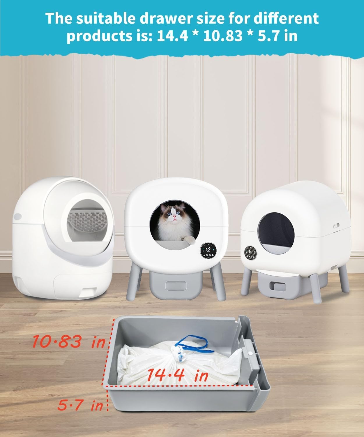 Self-Cleaning Cat Litter Box 80 Count Drawstring Cat Litter Box Liners 26" x 13", Automatic Cats Litter Boxes Self Cleaning, Large Smart Cats Litter Boxes Liners
