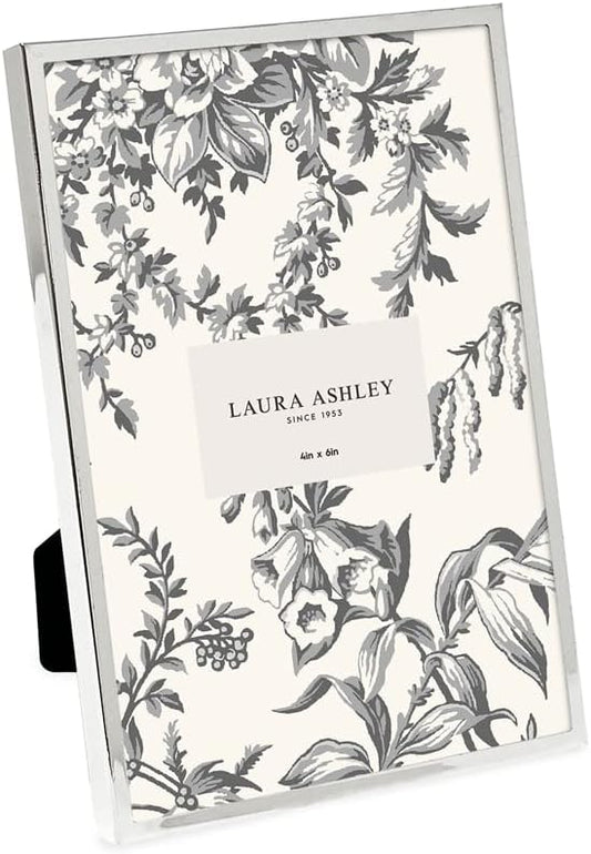 Laura Ashley 4x6 Silver Flat Metal Picture Frame (Vertical & Horizontal) w/Two-Way Easel Stand, Black Velvet Backing, Wall-Mountable, Made for Tabletop, Desk, Wall Display, Home Décor (4x6, Silver)