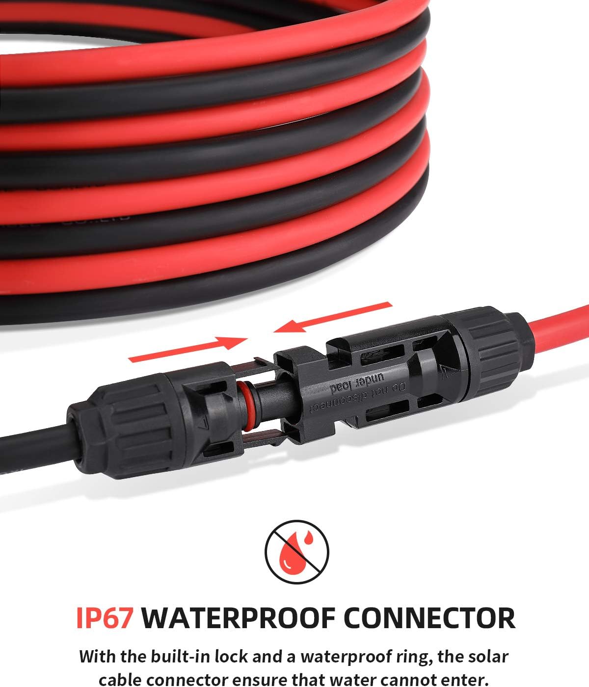 BougeRV 30 Feet 10AWG Solar Extension Cable with Female and Male Connector with Extra Pair of Connectors Solar Panel Adaptor Kit Tool (30FT Red + 30FT Black)