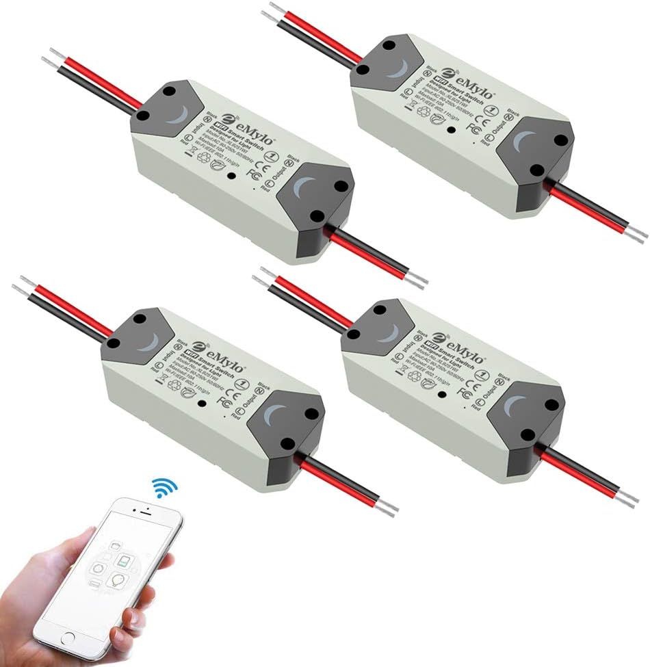Yasorn WiFi Smart Switch eMylo Wireless Relay Light Switch Tuya Remote Control Module 2.4Ghz WiFi Home Automation Timer Switch Compatible with Alexa Echo Google Home 4 Pack