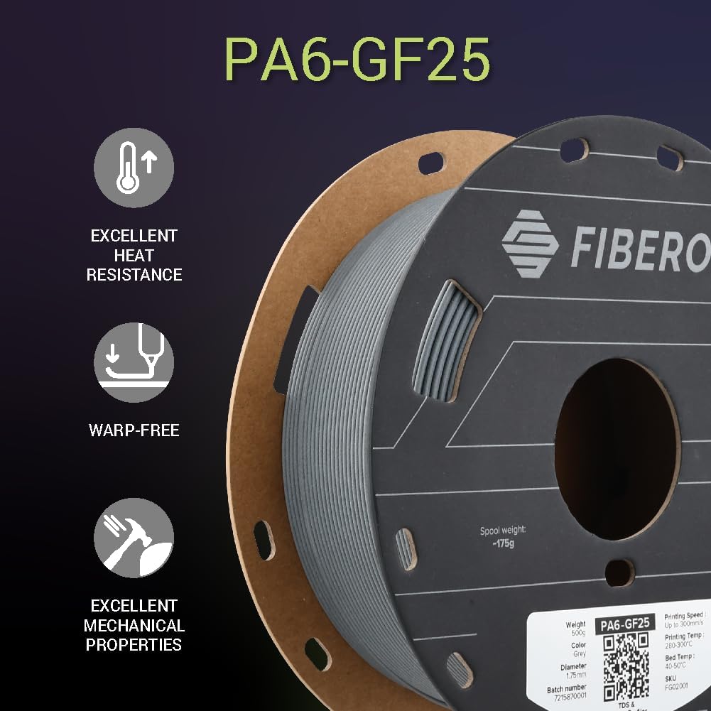 Polymaker Fiberon PA6-GF Glass Fiber Nylon Filament 1.75mm Grey 0.5kg, Fiberon PA6-GF Nylon Warp Free 1.75mm 3D Printing Filament