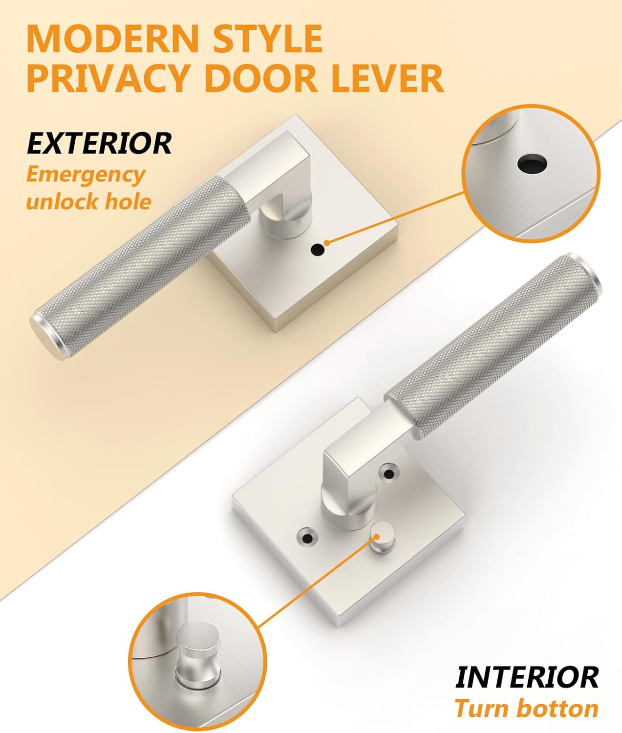 Asidrama 4 Pack Brushed Satin Nickel Privacy Door Handles, Door Lever with Door Knobs Indoor for Bedroom or Bathroom, Heavy Duty Door Handles Interior with Locks for Left Right Sided Doors