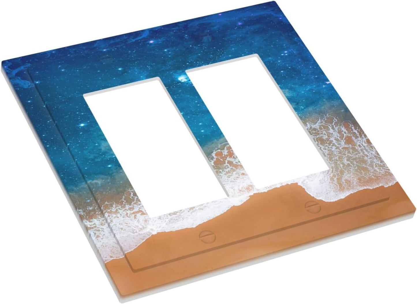Blue Sea Ocean Beach Waves Outlet Covers Light Switch Cover Plate 2 Gang Double Rocker Wall Plates Decorative Switch Plates Plug Cover Electrical GFCI Receptacle Cover for Home 4.9 X 5 IN