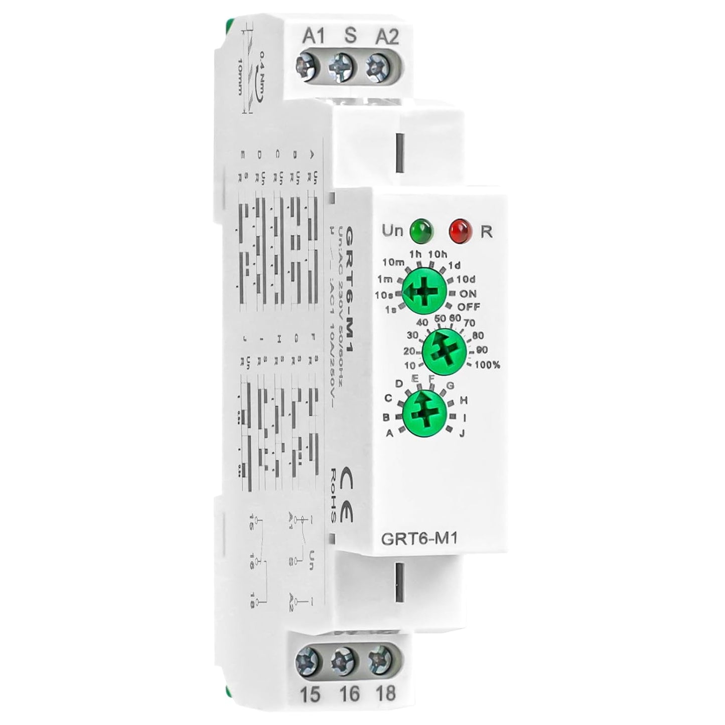Multifuction Time Relay GRT6 M1 AC 230V with 10 Relay Timer Control Delay Function Mode DIN Rail 10A Electronic Relays of Wide Time Delay Range for 0.1 Seconds to 10 Days