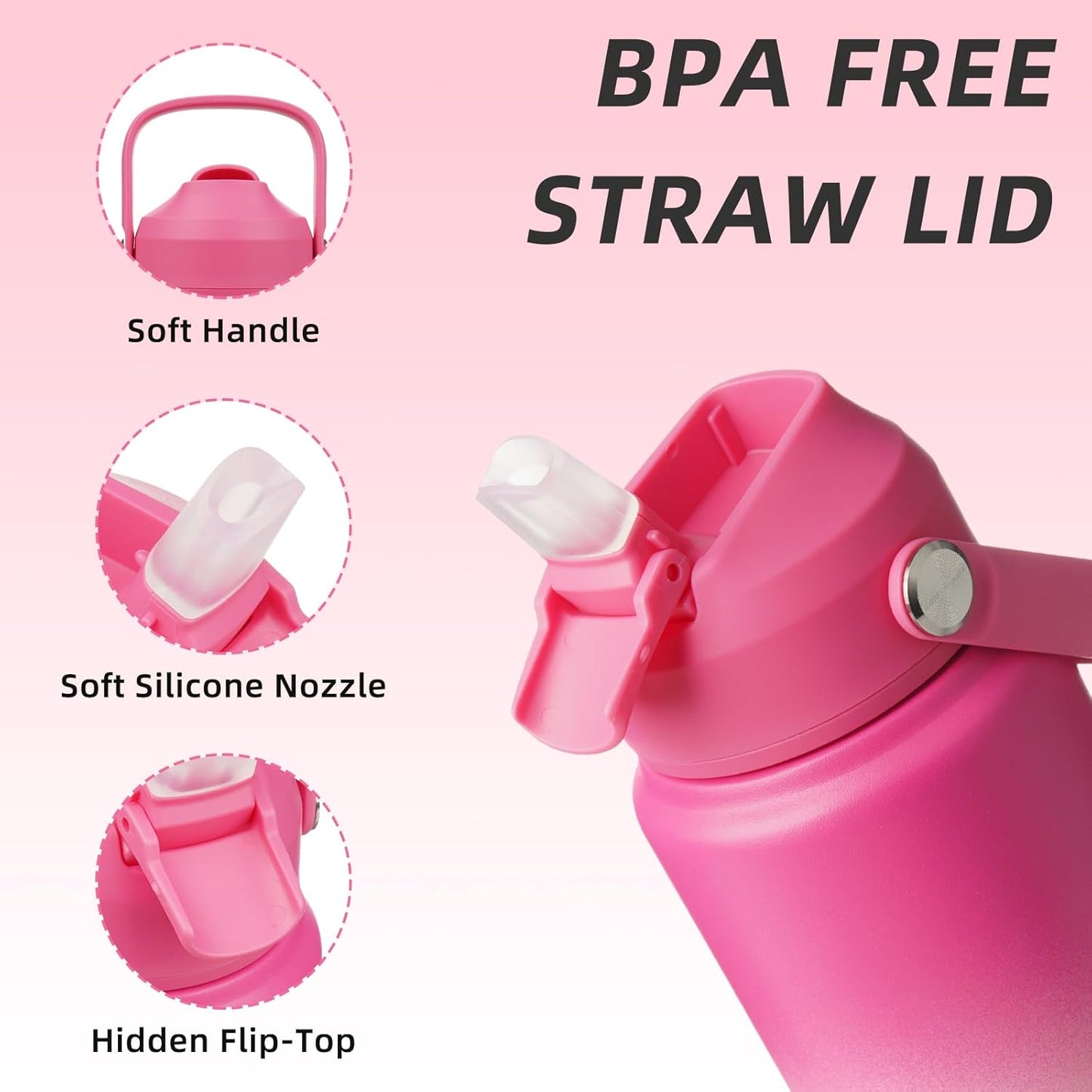 BJPKPK Water Bottle with Straw Lid, 24oz Vacuum Insulated Water Bottles, Metal Stainless Steel Thermo for Sports, Travel, BPA Free Leak Proof Thermo, Cups, Flasks, Tumblers,Cherry